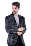 Barabas Wholesale Men's Geometric Studded Henley Lapel Blazer 3BLR14 Black