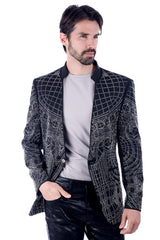 Barabas Wholesale Men's Geometric Studded Henley Lapel Blazer 3BLR14 Silver