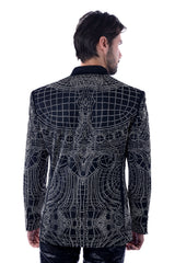 Barabas Wholesale Men's Geometric Studded Henley Lapel Blazer 3BLR14 Black
