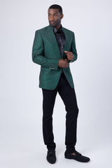 Barabas Men's Geometric Studded Henley Lapel Blazer 3BLR14 Green