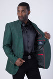 Barabas Men's Geometric Studded Henley Lapel Blazer 3BLR14 Hunter Green