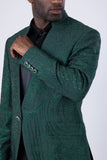 Barabas Men's Geometric Studded Henley Lapel Blazer 3BLR14 Green