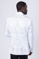 Barabas Wholesale Men's Geometric Studded Henley Lapel Blazer 3BLR14 White Silver