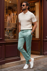 BARABAS Men's Solid Color Plain Shiny Chino Dress Pants 3CP02 Light Green