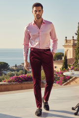 Barabas Men's Velvet Shiny Chino Solid Color Dress Pants 3CP04 Burgundy