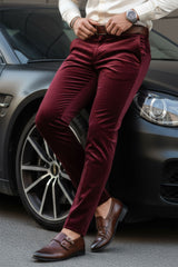 Barabas Men's Velvet Shiny Chino Solid Color Dress Pants 3CP06 Wine