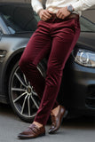 Barabas Men's Velvet Shiny Chino Solid Color Dress Pants 3CP06 Wine
