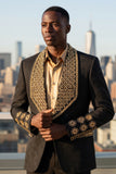 Barabas Wholesale Elite Men's Rhinestone Luxury Shawl Collar Blazer 3EBL14 Black Gold