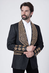 Barabas Wholesale Elite Men's Rhinestone Luxury Shawl Collar Blazer 3EBL14 Black Gold