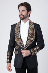 Barabas Wholesale Elite Men's Rhinestone Luxury Shawl Collar Blazer 3EBL14 Black Gold