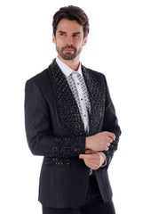 Barabas Wholesale Elite Men's Rhinestone Luxury Shawl Collar Blazer 3EBL14 Black