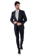 Barabas Wholesale Elite Men's Rhinestone Luxury Shawl Collar Blazer 3EBL14 Black Black