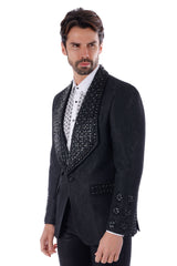 Barabas Wholesale Elite Men's Rhinestone Luxury Shawl Collar Blazer 3EBL14 Black Black