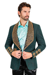 Barabas Wholesale Elite Men's Rhinestone Luxury Shawl Collar Blazer 3EBL14 Green Gold