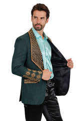 Barabas Wholesale Elite Men's Rhinestone Luxury Shawl Collar Blazer 3EBL14 Green Gold