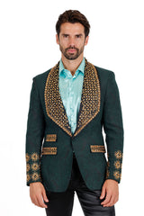 Barabas Wholesale Elite Men's Rhinestone Luxury Shawl Collar Blazer 3EBL14 Green Gold