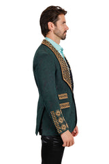 Barabas Wholesale Elite Men's Rhinestone Luxury Shawl Collar Blazer 3EBL14 Green Gold