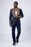 Barabas Wholesale Elite Men's Rhinestone Luxury Shawl Collar Blazer 3EBL14 Navy Gold