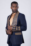 Barabas Wholesale Elite Men's Rhinestone Luxury Shawl Collar Blazer 3EBL14 Navy Gold