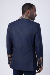 Barabas Wholesale Elite Men's Rhinestone Luxury Shawl Collar Blazer 3EBL14 Navy Gold