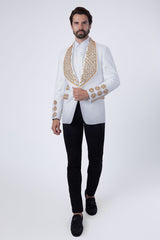 Barabas Wholesale Elite Men's Rhinestone Luxury Shawl Collar Blazer 3EBL14 White Gold