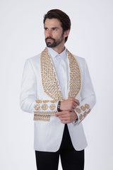 Barabas Wholesale Elite Men's Rhinestone Luxury Shawl Collar Blazer 3EBL14 White Gold