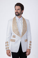 Barabas Wholesale Elite Men's Rhinestone Luxury Shawl Collar Blazer 3EBL14 White Gold