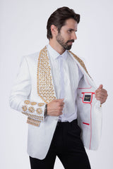 Barabas Wholesale Elite Men's Rhinestone Luxury Shawl Collar Blazer 3EBL14 White Gold