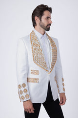 Barabas Wholesale Elite Men's Rhinestone Luxury Shawl Collar Blazer 3EBL14 White Gold