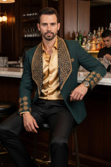 Barabas Wholesale Elite Men's Rhinestone Luxury Shawl Collar Blazer 3EBL14 Green Gold