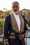 Barabas Wholesale Elite Men's Rhinestone Luxury Shawl Collar Blazer 3EBL14 Navy Gold