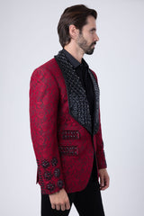 Barabas Wholesale Elite Men's Rhinestone Floral Luxury Shawl Lapel Blazer 3EBL15 Red Black