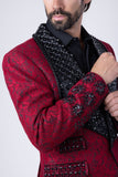 Barabas Wholesale Elite Men's Rhinestone Floral Luxury Shawl Lapel Blazer 3EBL15 Red Black