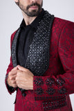 Barabas Wholesale Elite Men's Rhinestone Floral Luxury Shawl Lapel Blazer 3EBL15 Red Black