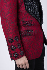Barabas Wholesale Elite Men's Rhinestone Floral Luxury Shawl Lapel Blazer 3EBL15 Red Black