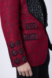 Barabas Wholesale Elite Men's Rhinestone Floral Luxury Shawl Lapel Blazer 3EBL15 Red Black