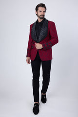 Barabas Wholesale Elite Men's Rhinestone Floral Luxury Shawl Lapel Blazer 3EBL15 Red Black