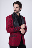 Barabas Wholesale Elite Men's Rhinestone Floral Luxury Shawl Lapel Blazer 3EBL15 Red Black