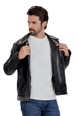 Barabas Men's Spiked Premium Motorcycle Biker Jacket 3JPU26 Black and Silver