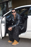 Barabas Men's Spiked Motorcycle Biker Faux Leather Jacket 3JPU26 Black Silver