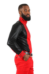 BARABAS Men's Luxury Rhinestone Long Sleeve Turtle Neck shirt 3MT04 Black and Red