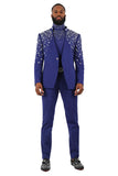 BARABAS Men's Luxury Rhinestone Long Sleeve Turtle Neck shirt 3MT04 Silver and Royal