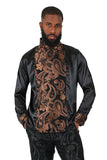 BARABAS Men's Paisley Long Sleeve Turtle Neck shirt 3MT05 Black Coffee
