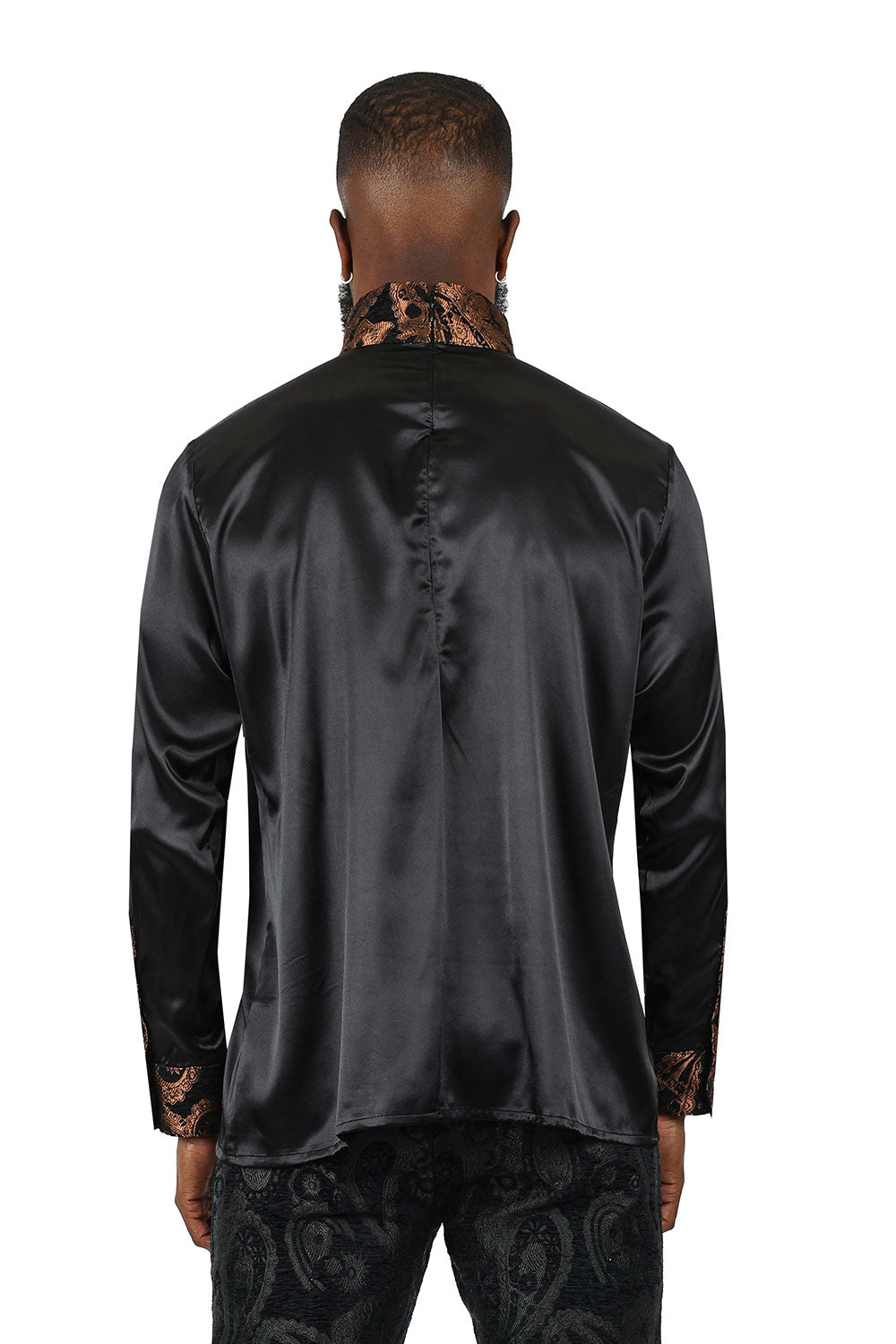 BARABAS Men's Paisley Long Sleeve Turtle Neck shirt 3MT05 Black and Coffee
