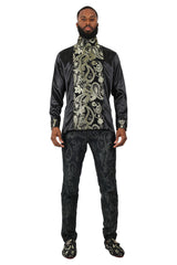 BARABAS Men's Paisley Long Sleeve Turtle Neck shirt 3MT05 Gold