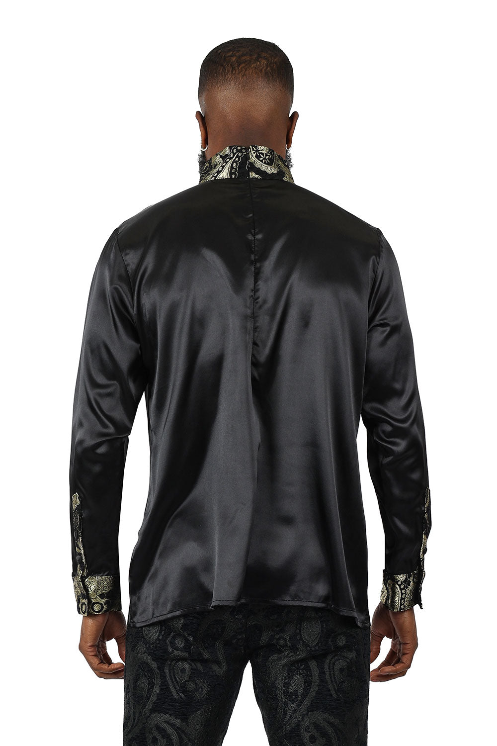 BARABAS Men's Paisley Long Sleeve Turtle Neck shirt 3MT05 Black and Gold