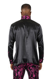 BARABAS Men's Paisley Long Sleeve Turtle Neck shirt 3MT05 Black and Magenta
