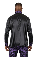 BARABAS Men's Paisley Long Sleeve Turtle Neck shirt 3MT05 Black and Purple