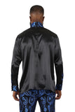 BARABAS Men's Paisley Long Sleeve Turtle Neck shirt 3MT05 Black and Royal