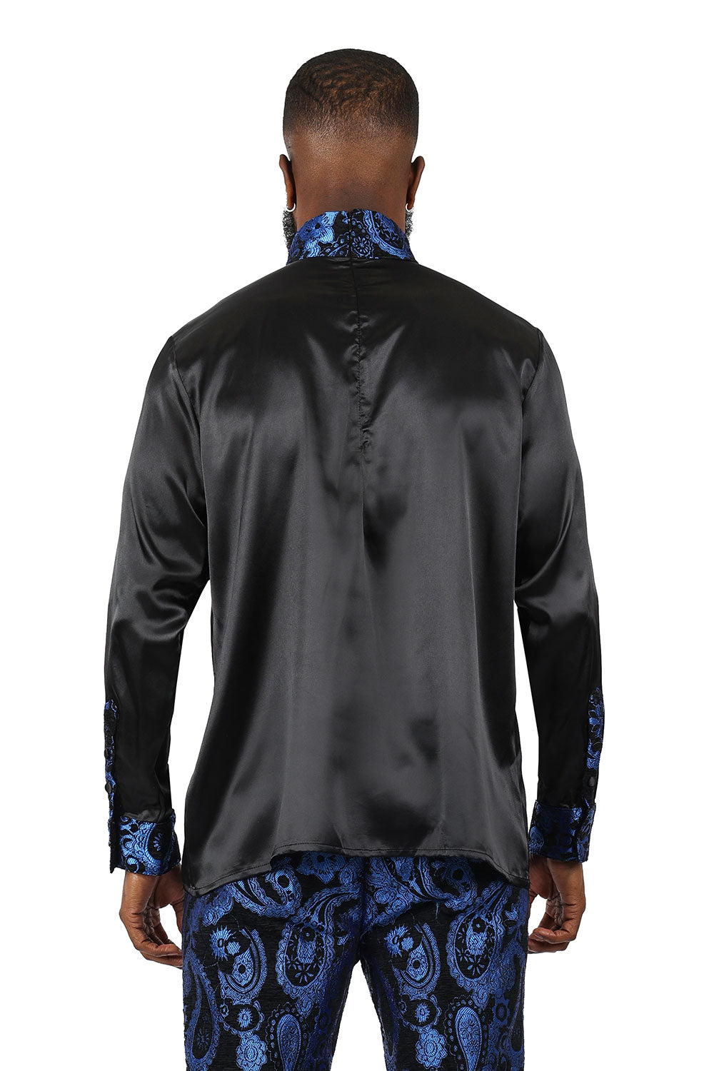 BARABAS Men's Paisley Long Sleeve Turtle Neck shirt 3MT05 Black and Royal